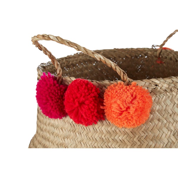 Large natural pom pom seagrass basket