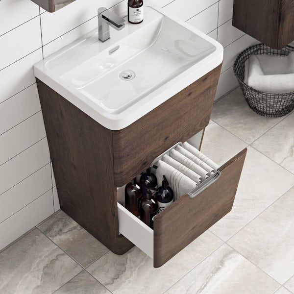 Mode Sherwood chestnut floor standing vanity unit and resin basin 600mm 