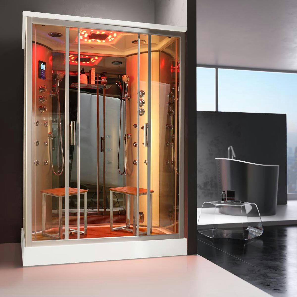 Vidalux Tempest twin steam shower cabin 1420 x 900 | VictoriaPlum.com