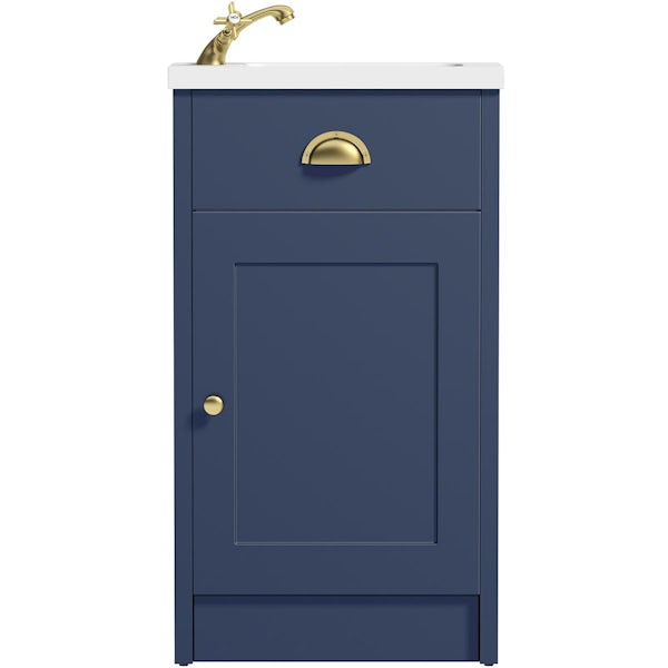 Orchard Dulwich navy cloakroom floorstanding vanity and basin 460mm - brushed brass