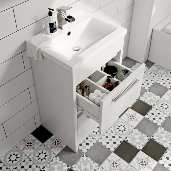 Clarity white floorstanding vanity unit and ceramic basin 510mm