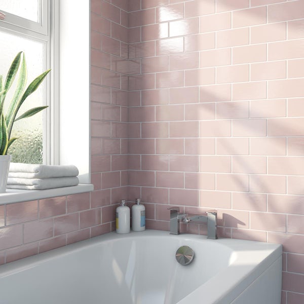 Calcolo Annecy powder pink gloss wall tile 75mm x 150mm