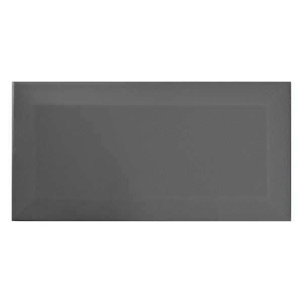 Metro dark grey gloss bevelled brick tile 100mm x 200mm