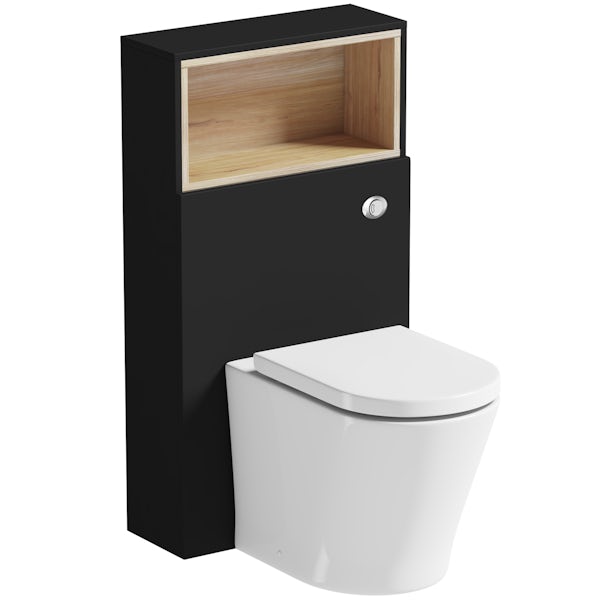 Mode Tate anthracite black & oak slimline back to wall unit with contemporary toilet and seat