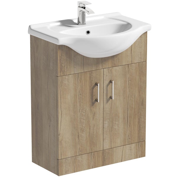 Orchard Lea oak floorstanding vanity unit and ceramic basin 650mm