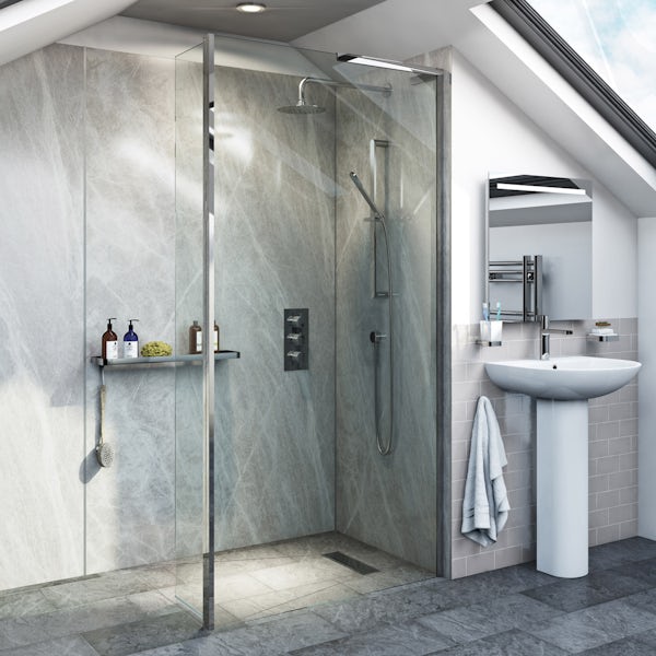 Mode 8mm wet room right handed glass panel with hinged return panel