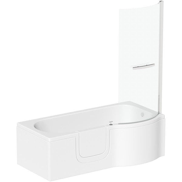 Orchard walk in P shaped shower bath with easy access left handed door and screen 1675 x 850