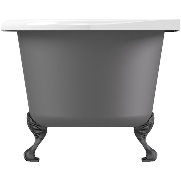 The Bath Co. Dulwich grey back to wall roll top bath with black ball and claw feet 1700 x 750