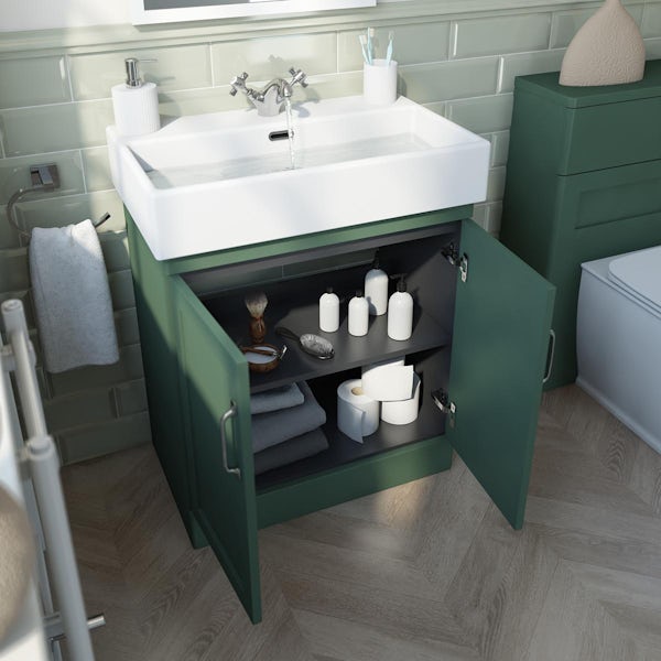 The Bath Co. Aylesford nordic green floorstanding vanity unit and ceramic basin 700mm