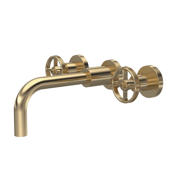 Mode Hicks brushed brass wall mounted basin mixer tap