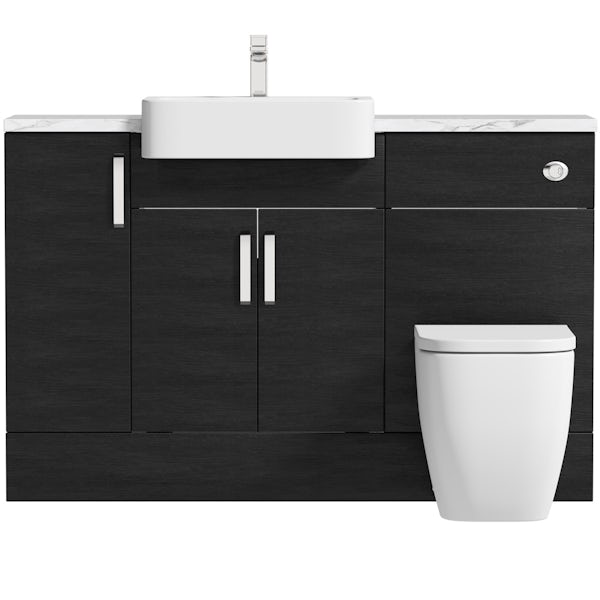 Reeves Nouvel quadro black small fitted furniture combination with white marble worktop