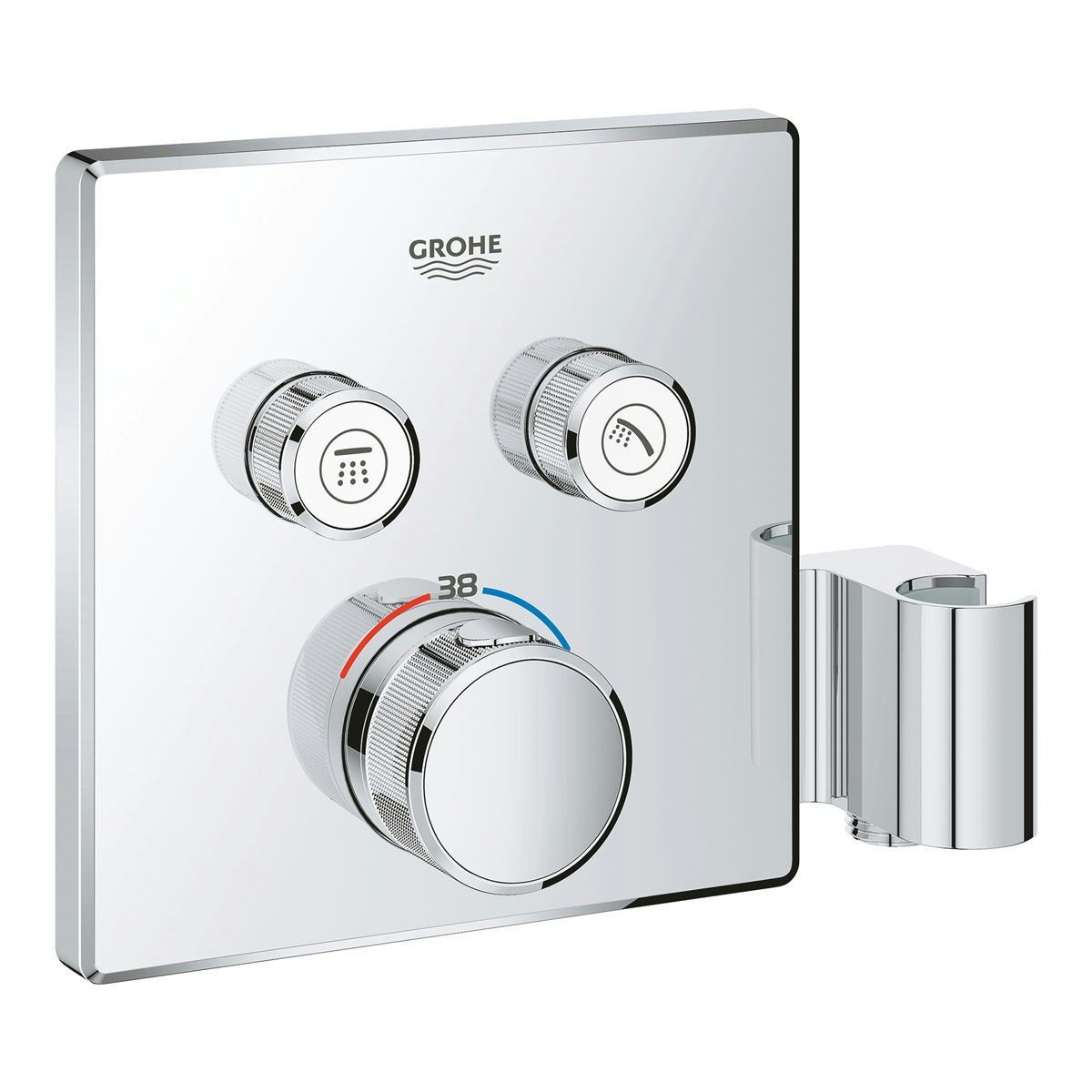 Grohe Grohtherm SmartControl square thermostatic concealed 2 way shower valve trimset with shower holder