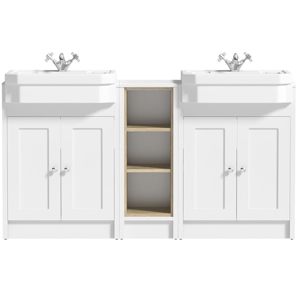 Orchard Dulwich matt white floorstanding double vanity unit and Eton basin with open storage