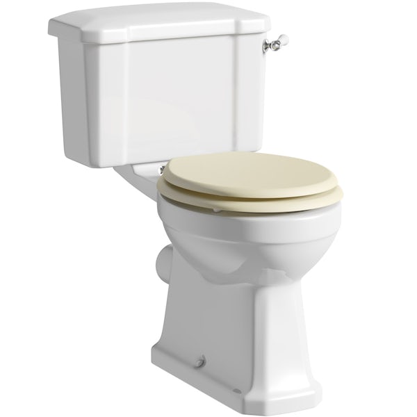 The Bath Co. Camberley close coupled toilet with Ivory soft close seat with pan connector