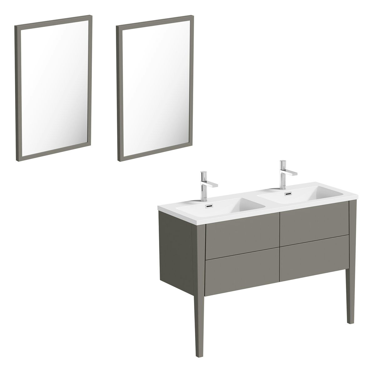 Mode Hale grey-stone matt wall hung double vanity unit and basin 1200mm with mirrors