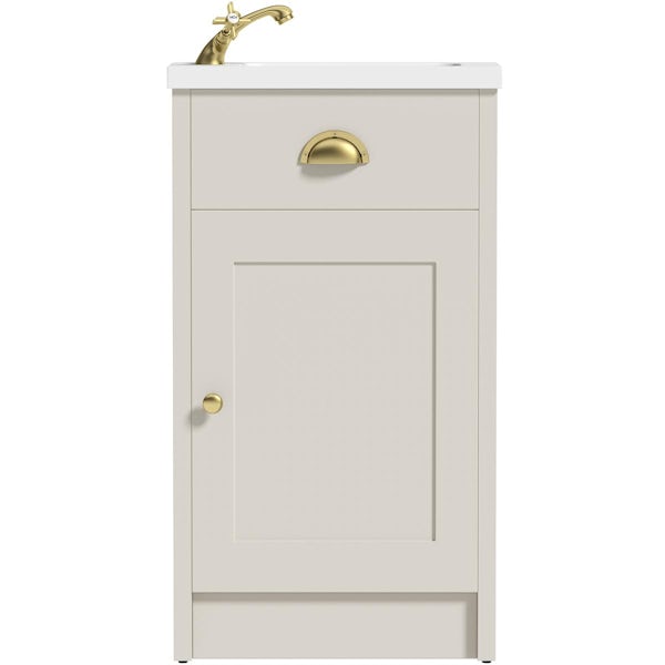 Orchard Dulwich stone ivory cloakroom floorstanding vanity and basin 460mm - brushed brass