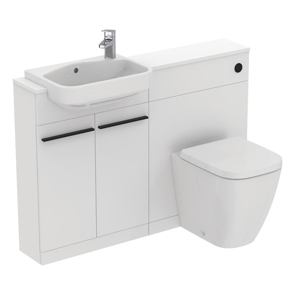 Ideal Standard i.life S matt white combination unit with back to wall toilet, concealed cistern and black handles 1200mm