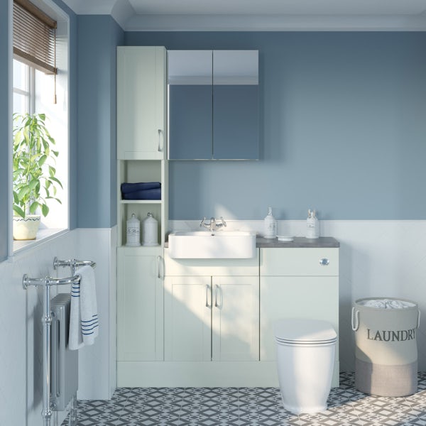 The Bath Co. Newbury white tall fitted furniture & mirror combination with mineral grey worktop