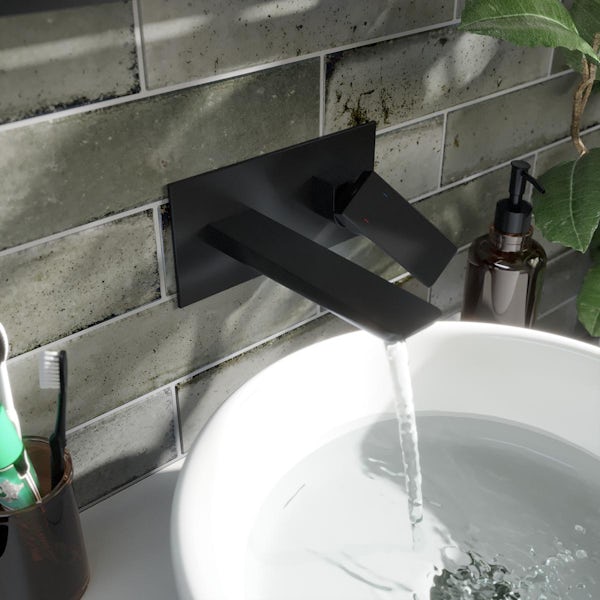 Mode Foster II black wall mounted basin mixer tap