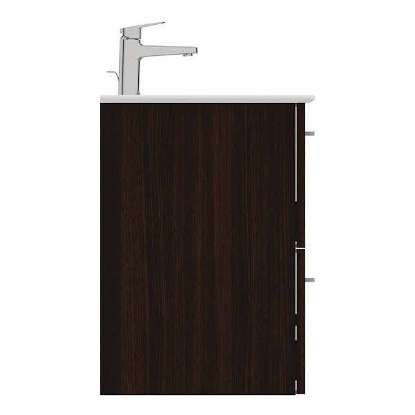 Ideal Standard i.life A coffee oak wall hung vanity unit with 2 drawers and brushed chrome handles 1240mm