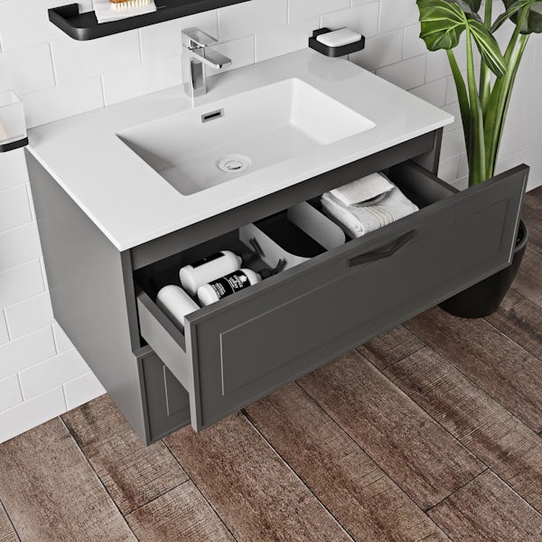 Mode Meier grey wall hung vanity unit and basin 900mm