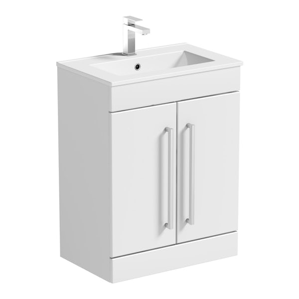 Orchard Derwent white floorstanding vanity door unit and ceramic basin 600mm with tap & waste