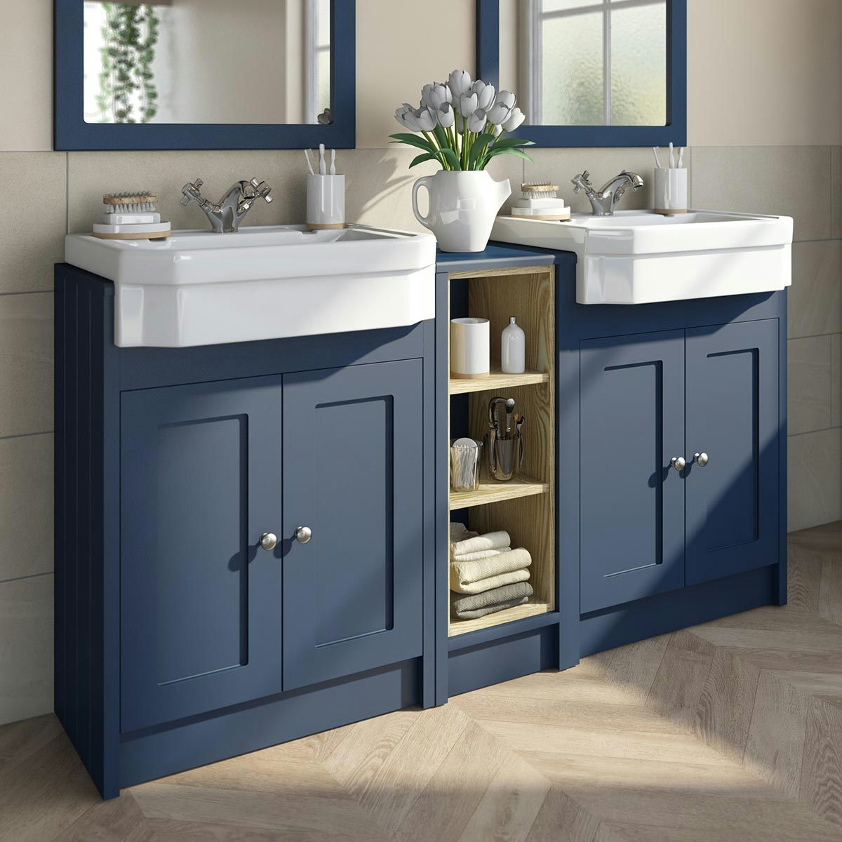 navy bathroom storage