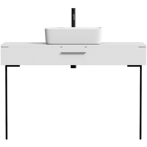 Mode Scher white countertop drawer unit and black steel legs 1200mm with Ellis countertop basin, tap, waste and trap