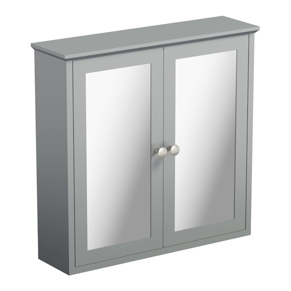 The Bath Co Camberley Satin Grey Mirror Cabinet 598 X 620mm - Grey Bathroom Wall Cabinets Argos
