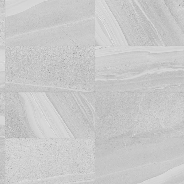 Cavalla light grey stone effect flat matt wall and floor tile 300mm x 600mm