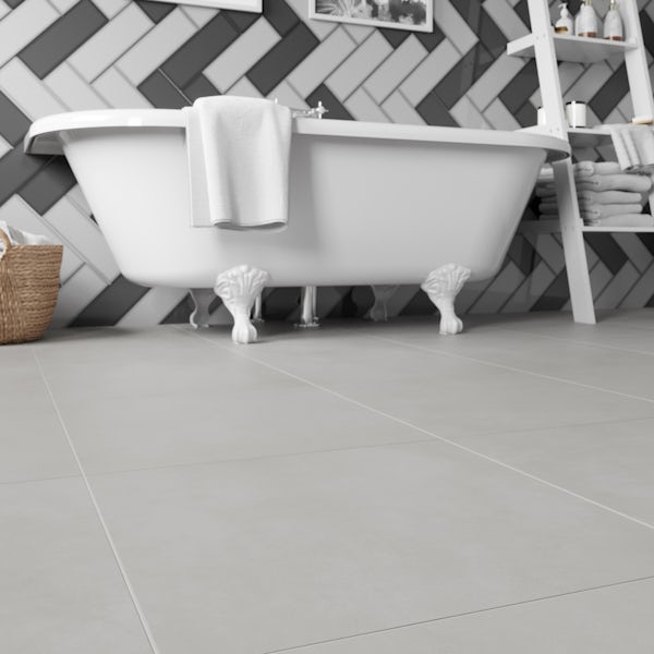 Granby white flat stone effect matt wall and floor tile 457mm x 457mm
