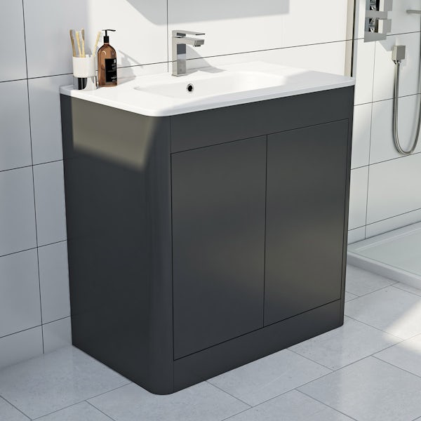Mode Carter slate gloss grey floorstanding vanity unit and ceramic basin 800mm