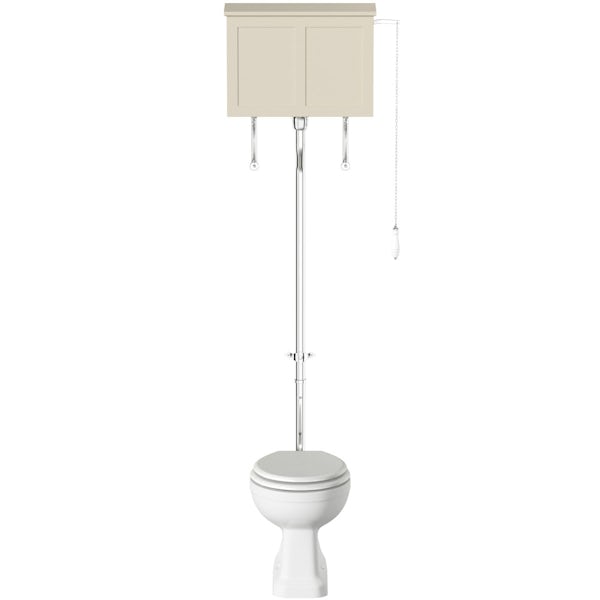 The Bath Co. Camberley high level toilet with satin ivory toilet box and white seat