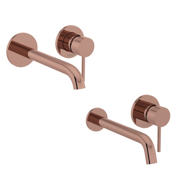 Mode Spencer round wall mounted rose gold basin and bath mixer pack