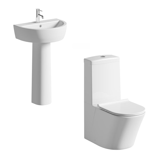 Mode Tate slimline close coupled toilet and full pedestal basin suite