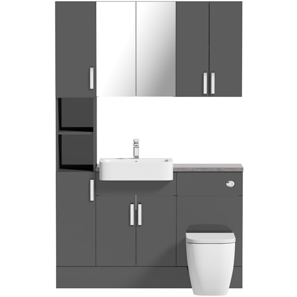 Mode Nouvel gloss grey tall fitted furniture & storage combination with mineral grey worktop