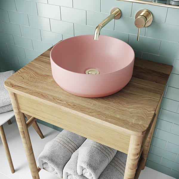 Accents Orion pink coloured countertop basin 355mm with tap