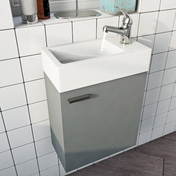 Clarity Compact satin grey wall hung vanity unit and basin 410mm with tap