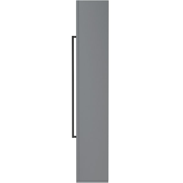 Orchard Derwent stone grey tall wall hung cabinet with black handle 1400 x 350mm