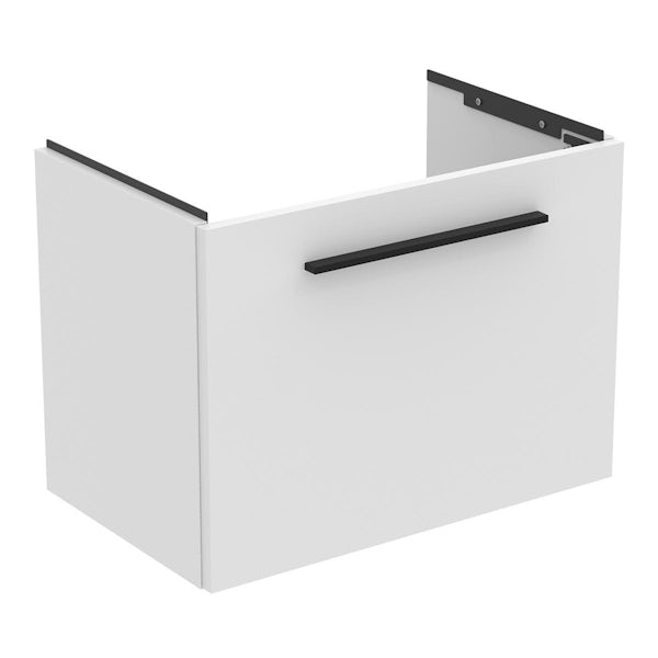 Ideal Standard i.life S matt white wall hung vanity unit with 1 drawer and black handle 600mm