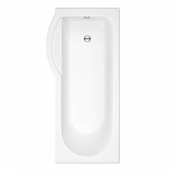 MySpace Water Saving P Shape Shower Bath Left Hand with Storage Panel & 6mm Screen with Towel Rail
