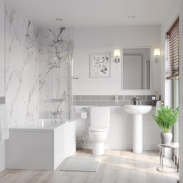 Eden Bathroom Suite with right handed P shaped shower bath 1675 x 850
