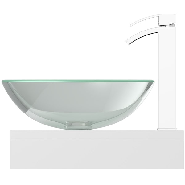 Mode Orion white countertop shelf with Mackintosh basin, tap and waste
