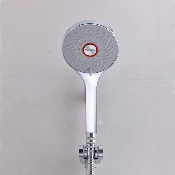 Aqualisa Q exposed digital shower standard with slider rail and ceiling arm