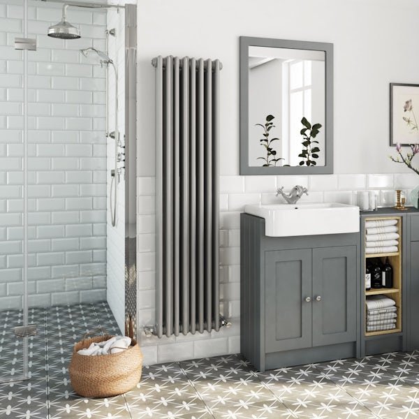 The Bath Co. Dulwich stone grey vertical double column radiator 1500 x 380