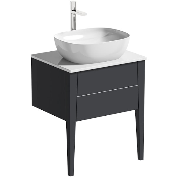 Mode Hale grey gloss wall hung vanity unit with ceramic countertop and basin 600mm