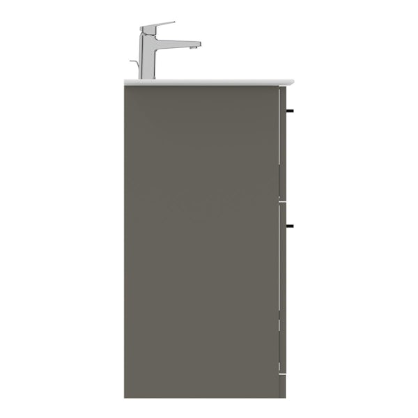 Ideal Standard i.life A quartz grey matt floorstanding vanity unit with 2 drawers and black handles 840mm