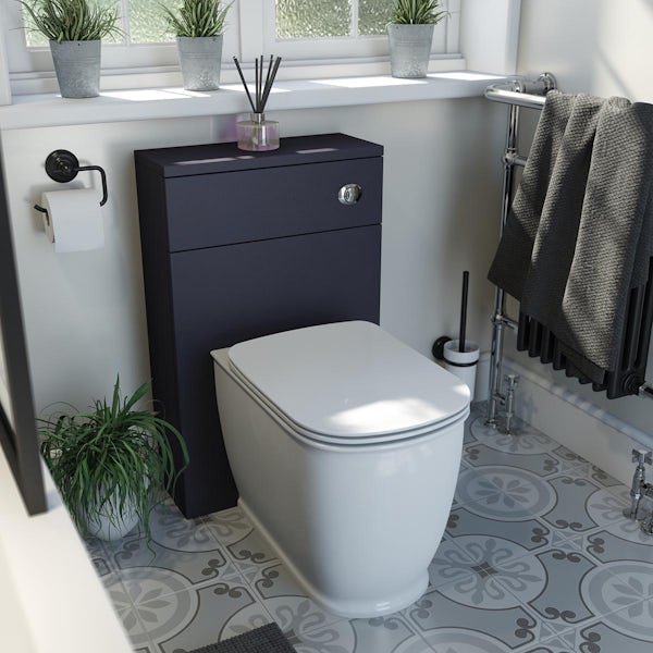 The Bath Co. Ascot indigo back to wall unit and Beaumont toilet with soft close seat