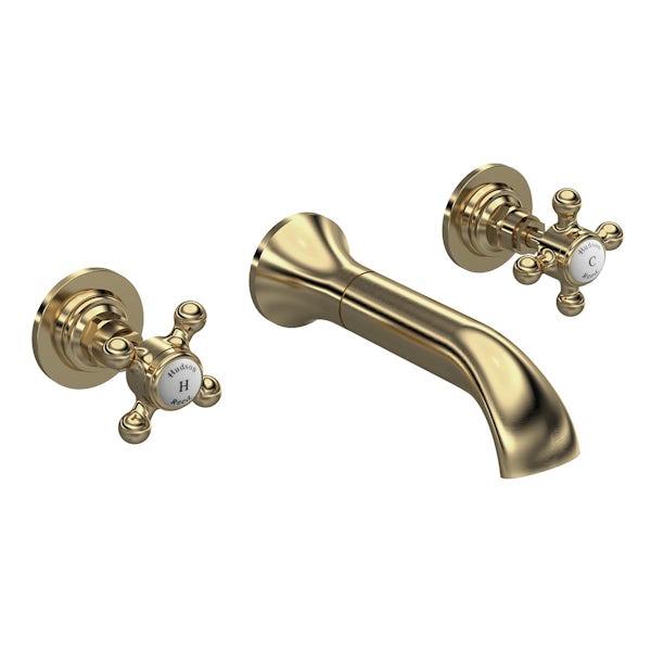 The Bath Co. Abingdon brushed brass wall mounted basin mixer tap