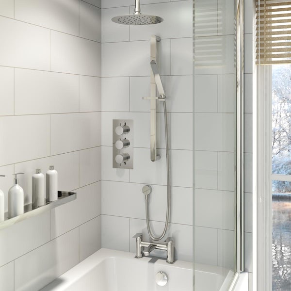 Mode Banks triple thermostatic complete shower set with bath filler, sliding rail and ceiling shower head